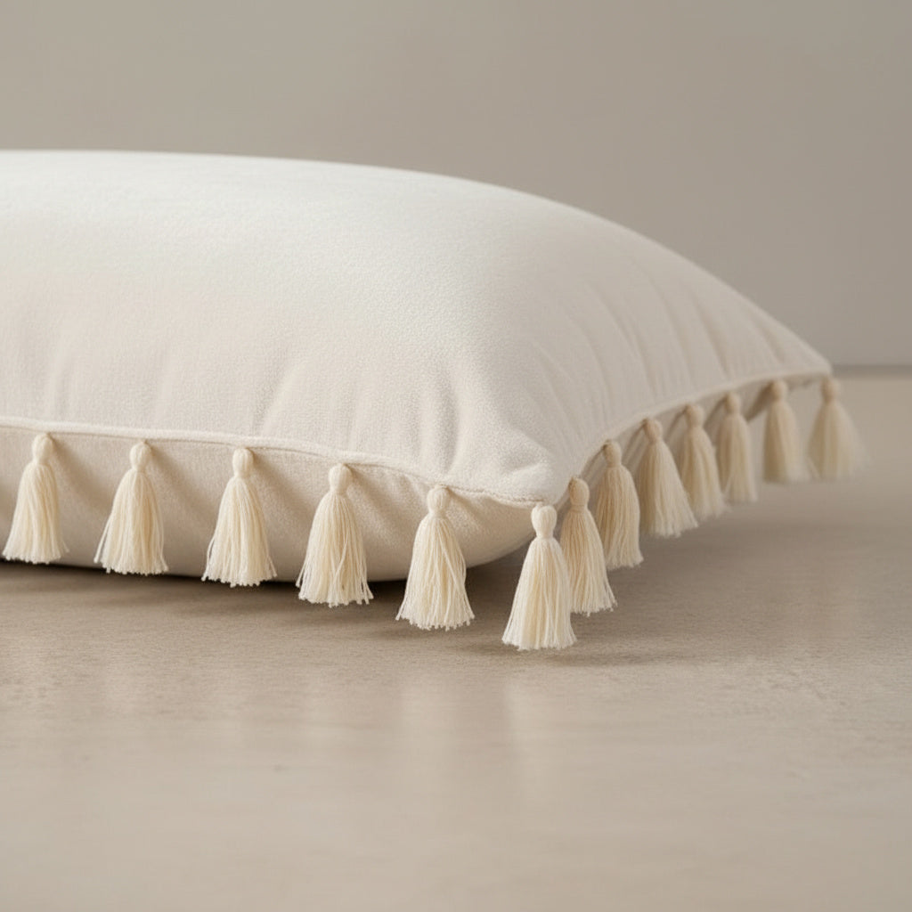 Opal Beige Tassel Cushion Cover