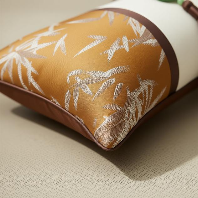 Zelda Bamboo Whisper Cushion Cover - detail view | green, bamboo leaf, living room decor