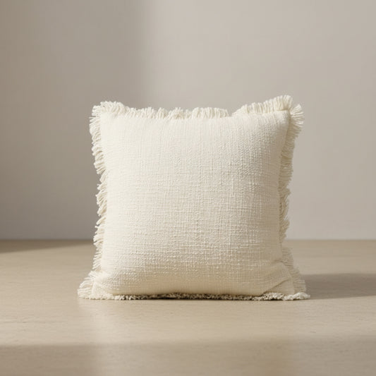 Bethany Beige Cushion Cover in Cream White, Cream White | square, cushion cover, beige