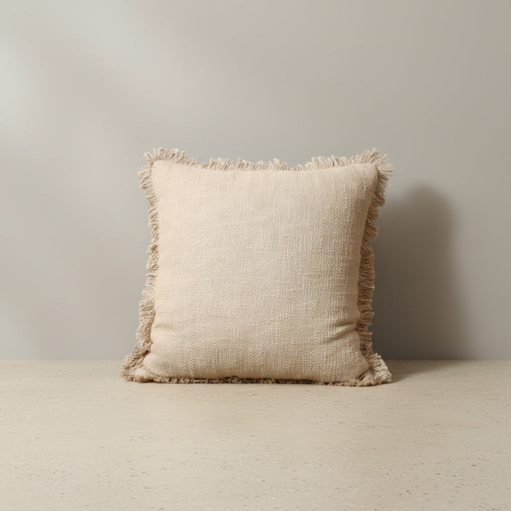 Bethany Khaki Cushion Cover in Warm Cream, Warm Cream | tassels, bedroom, home decor