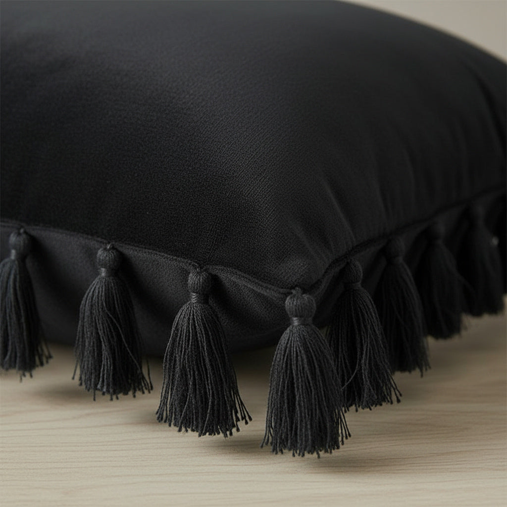 Opal Black Tassel Cushion Cover
