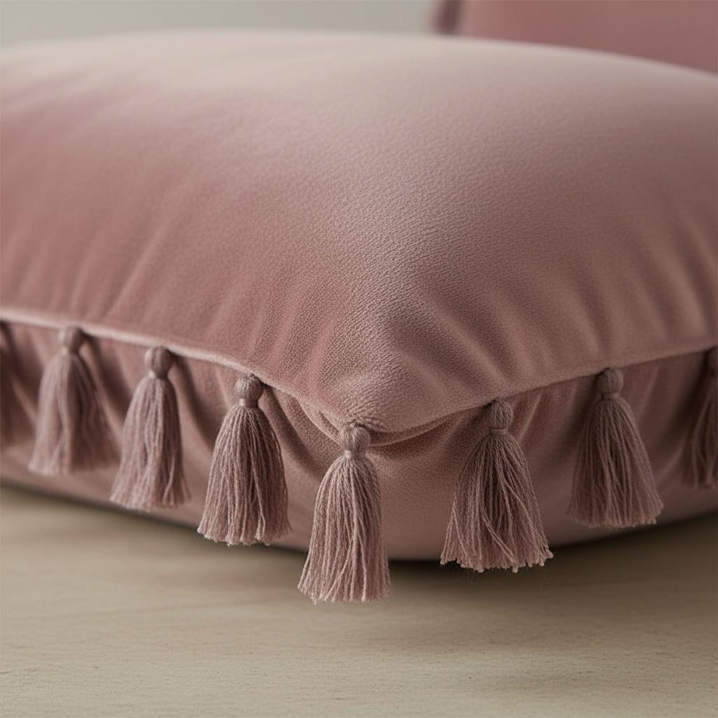 Opal Blush Pink Tassel Cushion Cover