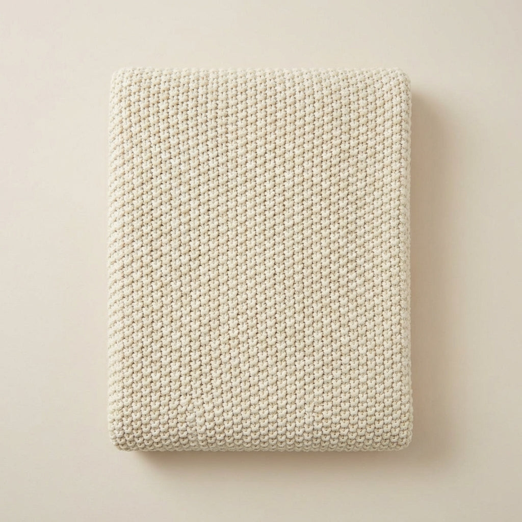 Ember Beige Blanket - lifestyle shot | living room, geometric pattern, cozy