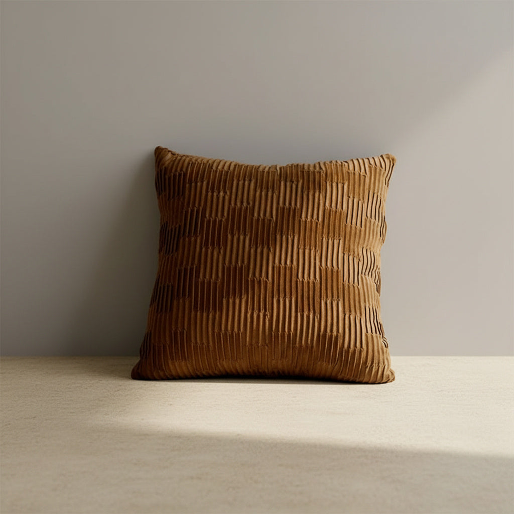 Emilia Caramel Pleats Cushion Cover - detail view | cushion cover, bedroom, caramel