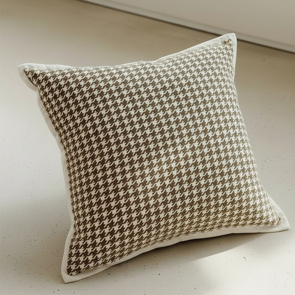 Emilia Houndstooth Classic Cushion Cover in Warm Taupe | cushion cover, bedroom, home decor