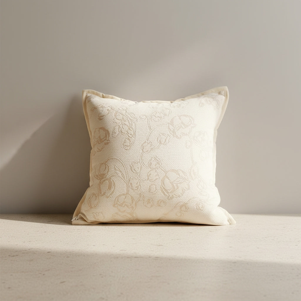 Emilia Ivory Brocade Cushion Cover in Cream White | textured, cushion cover, woven pattern