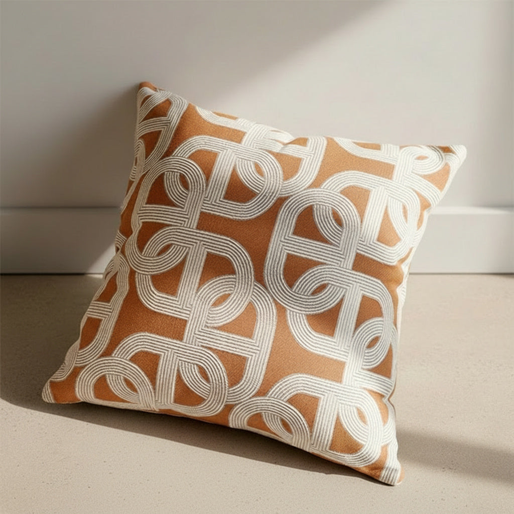 Emilia Terracotta Maze Cushion Cover in Terracotta Orange | textured, cushion cover, bedroom