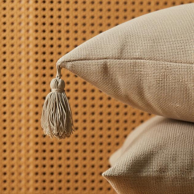 Jade Beige Cushion Cover - detail view | tassels, jade beige, pillow cover