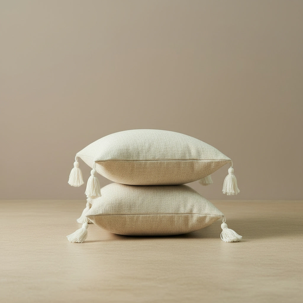 Jade Cream Cushion Cover in Sage Linen | tassels, jade cream, pillow cover
