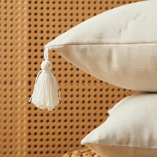 Jade Cream Cushion Cover - detail view | tassels, jade cream, pillow cover