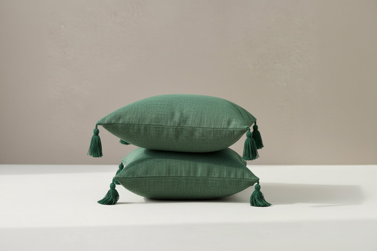 Jade Green Cushion Cover in Forest Green | tassels, pillow cover, jade green