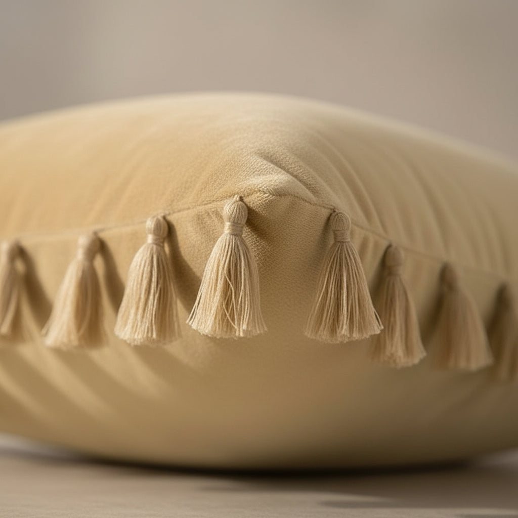 Opal Khaki Gold Tassel Cushion Cover
