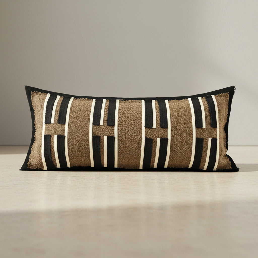 Lila Bamboo Stripe Cushion Cover in Muddy Brown | zip closure, soft fabric, pillow cover