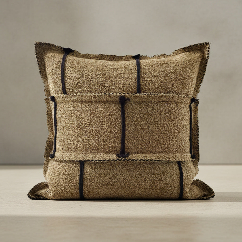 Lila Grid Fringe Cushion Cover in Warm Taupe | fringe, pillow cover, home decor