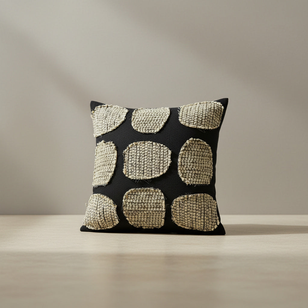 Lila Textured Dots Cushion Cover in Charcoal Black | home textiles, dot pattern, pillow cover