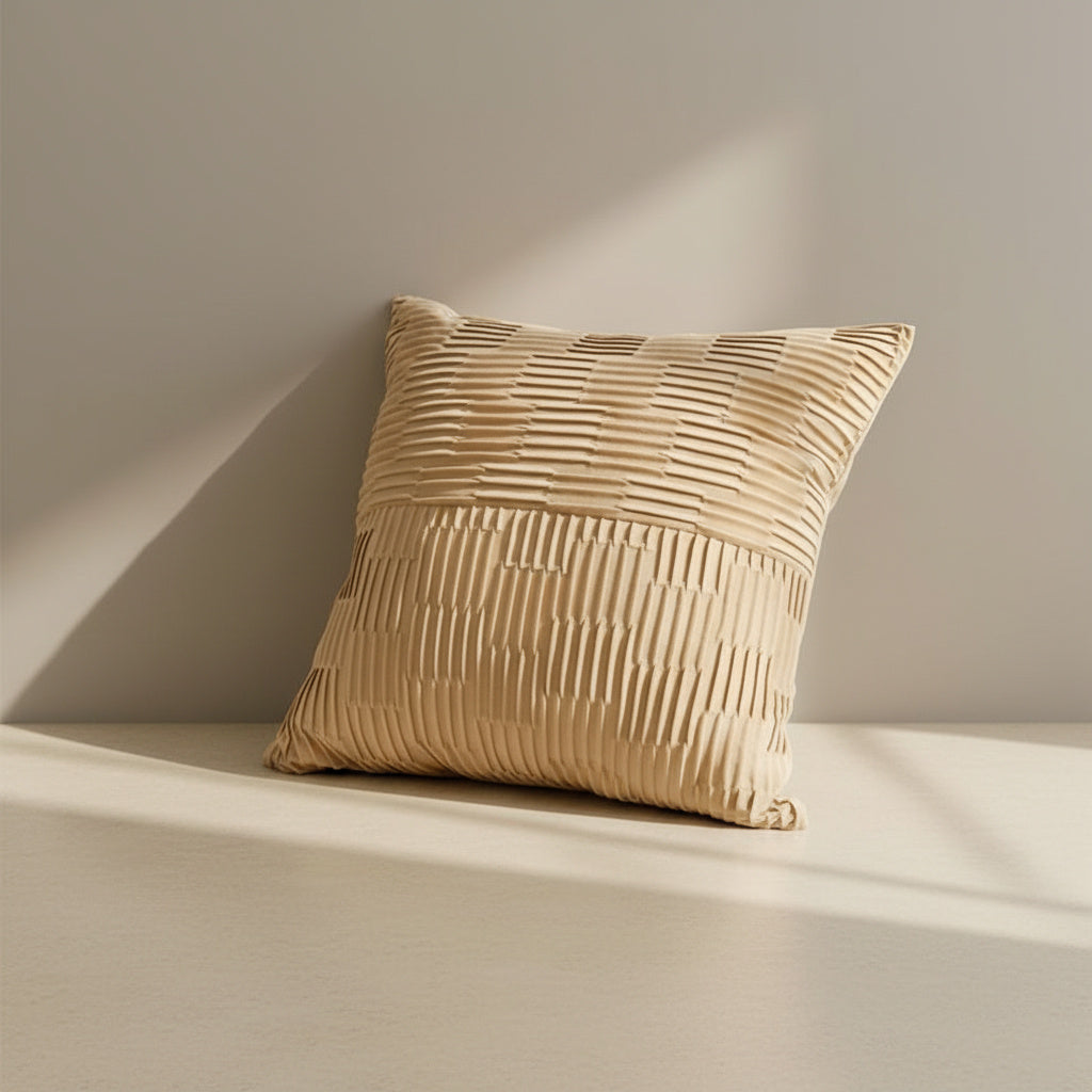 Nadine Amber Ridges Cushion Cover in Warm Beige | square, textured, cushion cover