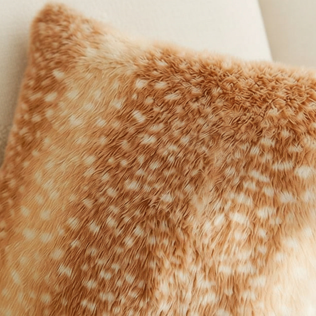 Nadine Caramel Faux Fur Cushion Cover - detail view | cushion cover, bedroom, cozy decor