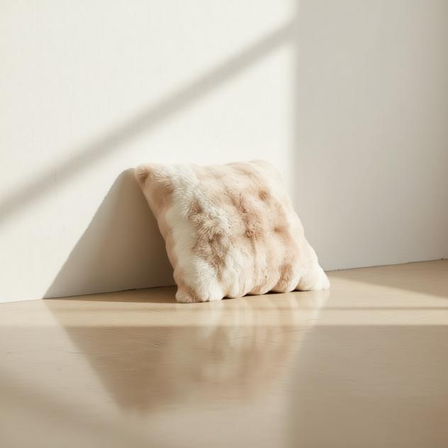 Nadine Cloud Faux Fur Cushion Cover in Champagne Beige | soft furnishings, bedroom, home decor