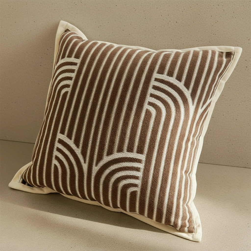 Nadine Toffee Curves Cushion Cover in Caramel Brown | cushion cover, sofa, brown