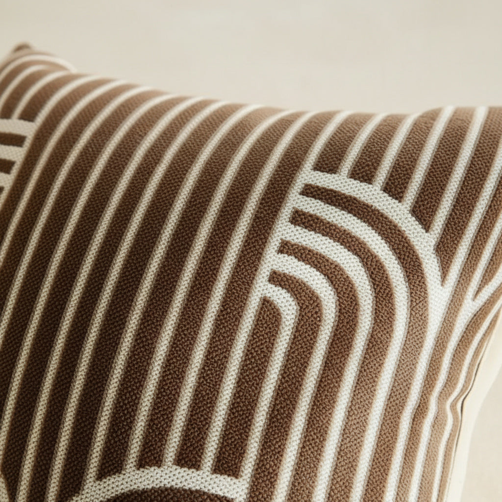 Nadine Toffee Curves Cushion Cover - detail view | cushion cover, sofa, brown