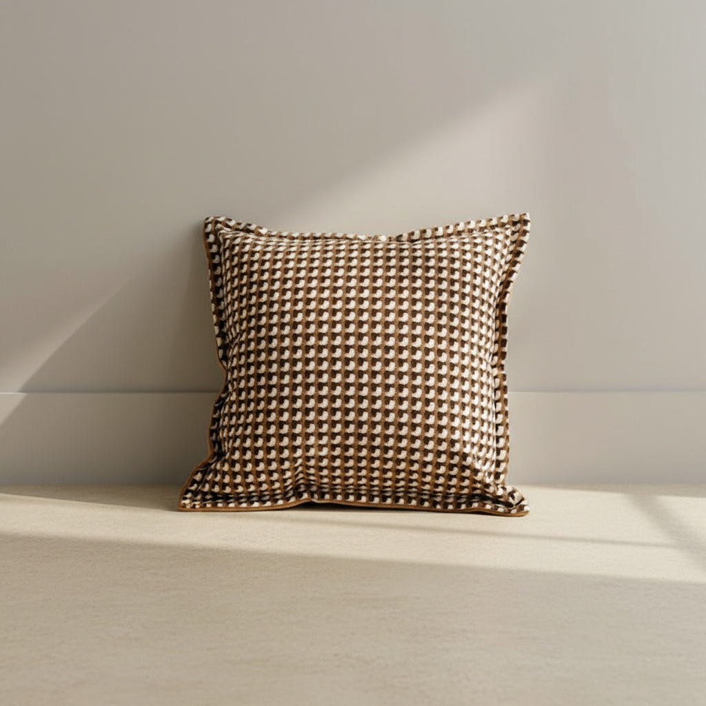 Nadine Woven Houndstooth Cushion Cover in Chocolate Brown | cushion cover, 45x45cm, neutral