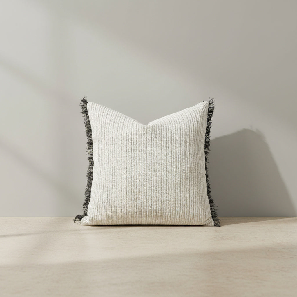 Natalia Fringed Weave Cushion Cover in Cream White | pillow cover, neutral, soft furnishing