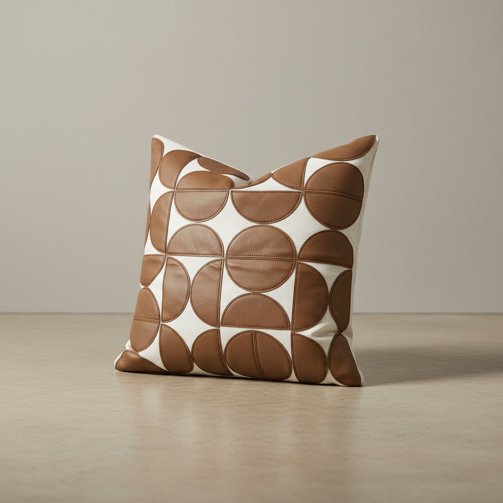 Natalia Leather Dots Cushion Cover in Cognac Brown | coffee color, leather cushion cover, neutral decor