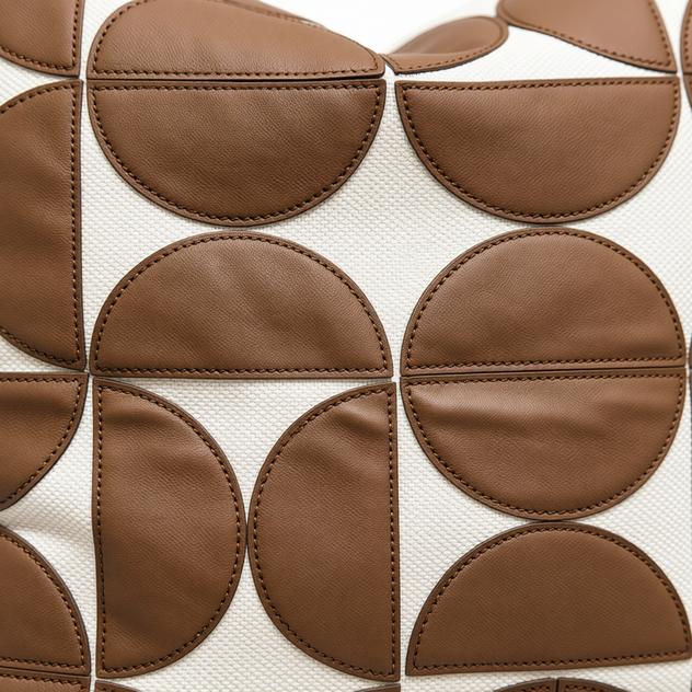 Natalia Leather Dots Cushion Cover - lifestyle shot | coffee color, leather cushion cover, neutral decor