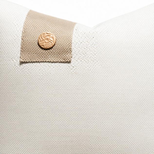 Natalia Woven Button Cushion Cover - detail view | soft fabric, living room, button detail