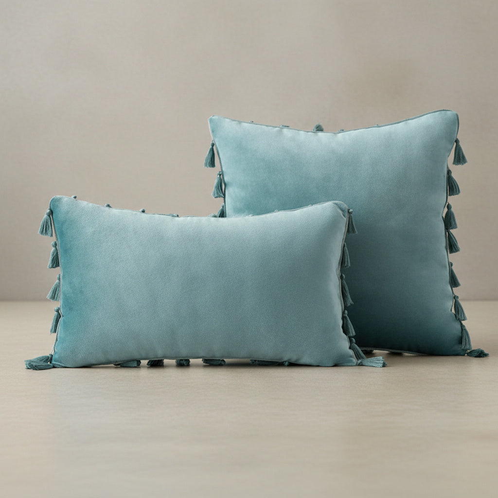 Opal Aqua Tassel Cushion Cover - velvet in Seafoam Blue, Seafoam Blue | tassel, scandinavian, throw pillow