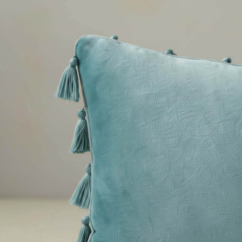 Opal Aqua Tassel Cushion Cover