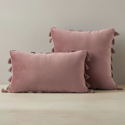 Opal Blush Pink Tassel Cushion Cover - velvet in Mauve Rose, Mauve Rose | tassel, scandinavian, throw pillow