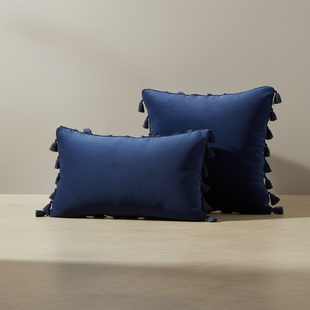 Opal Navy Tassel Cushion Cover - velvet in Navy Blue, Navy Blue | tassel, scandinavian, throw pillow