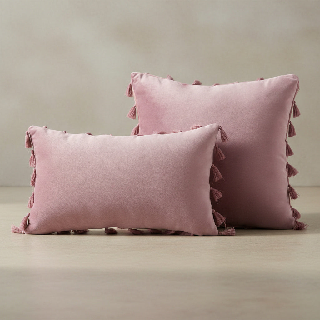 Opal Rose Tassel Cushion Cover - velvet in Dusty Rose, Dusty Rose | tassel, scandinavian, throw pillow