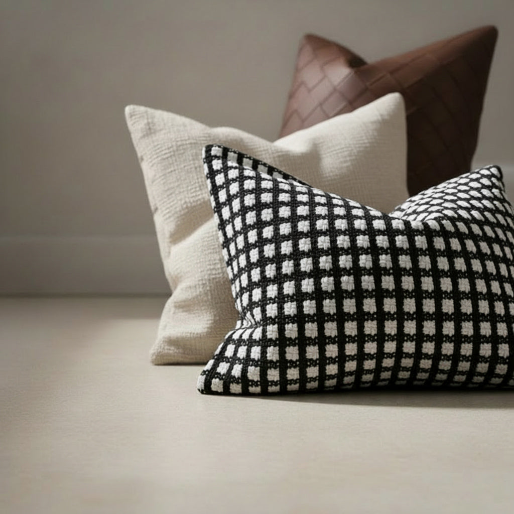 Ophelia Cushion Cover in Charcoal Black, Chocolate Brown | living room decor, home accessories, scandinavian style