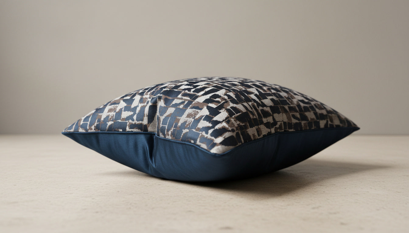 Poppy Cushion Cover - detail view | bedroom, fabric, navy blue