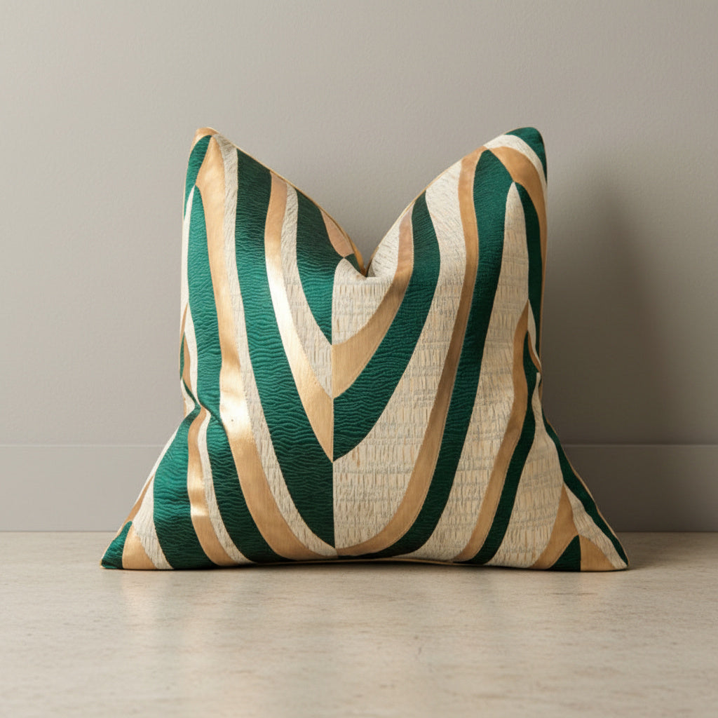 Rebecca Jungle Stripes Cushion Cover in Forest Green | zippered, pattern, bedroom