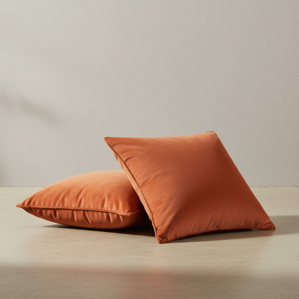 Remi Orange Velvet Cushion Cover in Burnt Orange, Burnt Orange | velvet cushion cover, modern cushion, living room decor