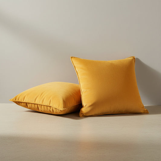 Remi Yellow Velvet Cushion Cover in Golden Amber, Golden Amber | scandinavian style, living room, home decor