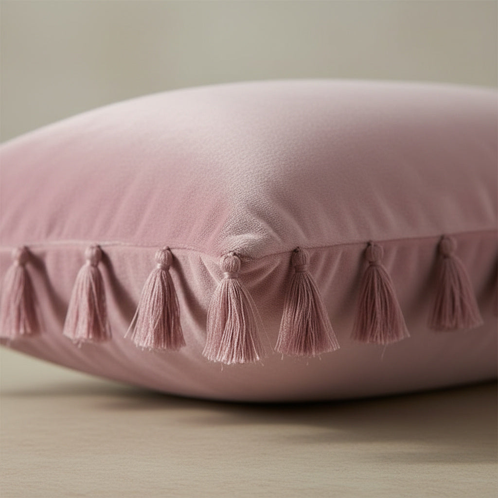 Opal Rose Tassel Cushion Cover