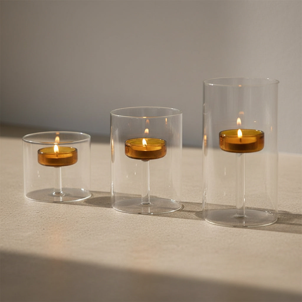 Uma Glass Candle Holder - glass in Clear Glass, Clear Glass | mantel, candle holder, glass