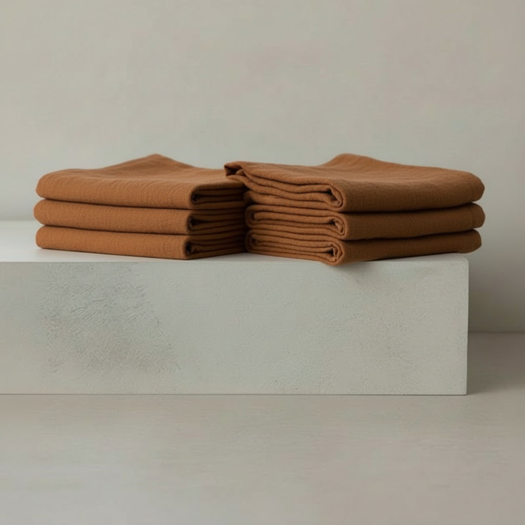 Vivian Caramel Linen Napkin - detail view | natural fabric, caramel, brown napkins