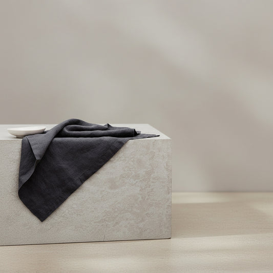 Vivian Dark Gray Linen Napkin in Charcoal Grey | natural fabric, caramel, brown napkins