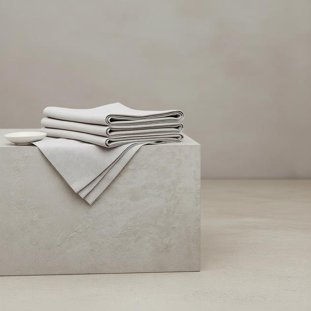 Vivian Dove Gray Linen Napkin - detail view | natural fabric, caramel, brown napkins