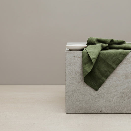 Vivian Moss Green Linen Napkin in Olive Green | natural fabric, caramel, brown napkins