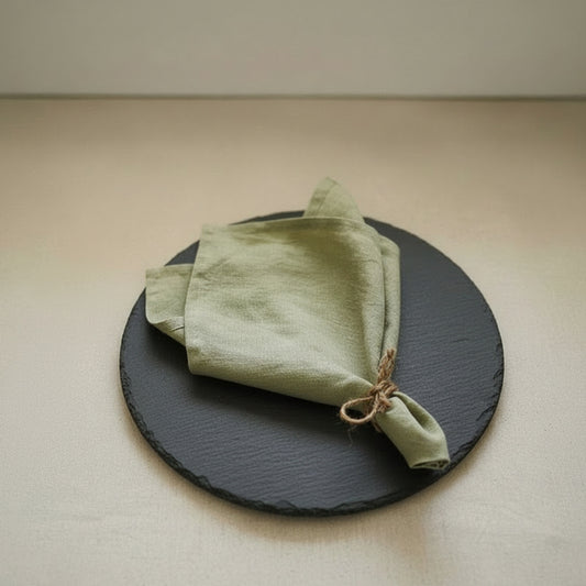 Vivian Sage Green Linen Napkin in Sage Green | natural fabric, caramel, brown napkins
