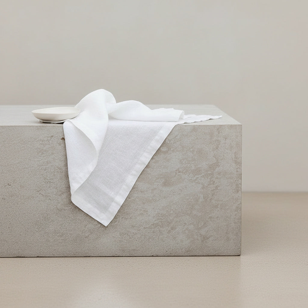Vivian White Linen Napkin in Pure White | natural fabric, caramel, brown napkins