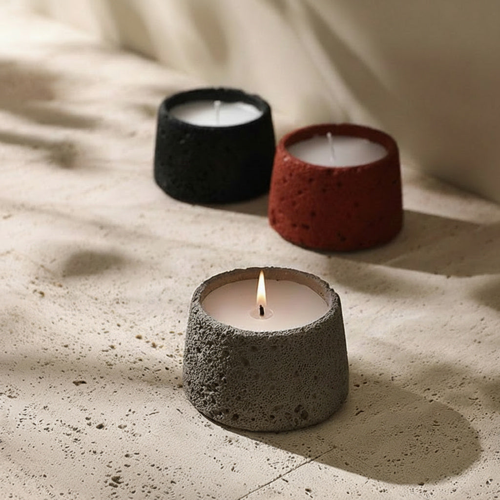 Winifred Candle in Warm Stone, Charcoal Gray | concrete, candle accessories, scandinavian